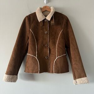 Old Navy Faux Suede Shearling Lined Jacket Size Small‎ Y2K Boho Western Country
